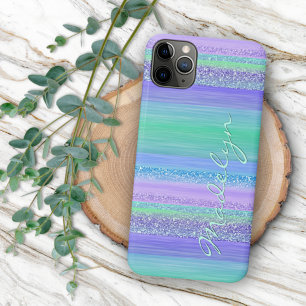 Personalisiertes Rosa Mint Grün Blau Lila Streifen Case-Mate iPhone Hülle