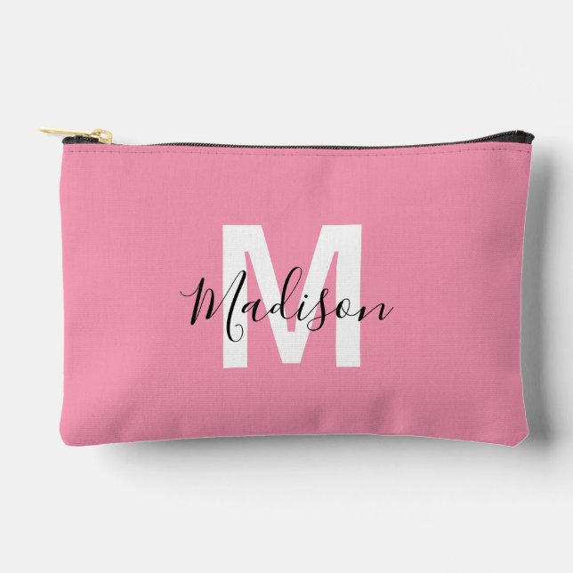 Personalisiertes rosa Monogramm Zubehörtasche (Vorderseite)