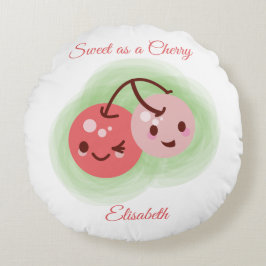 Personalisiertes rosa Niedliches Kirschpaar Rundes Kissen