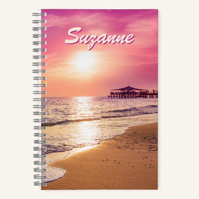 Personalisiertes rosa Ocean Sunset Spiral Notebook Notizbuch (Vorderseite)