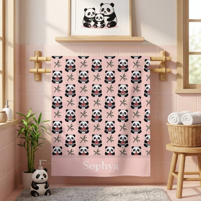 Personalisiertes Rosa-Panda-Kindsbadetuch Badehandtuch (Von Creator hochgeladen)