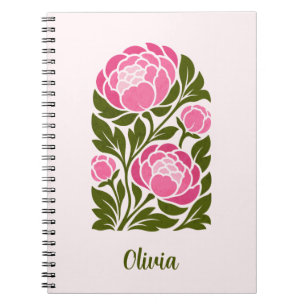 Personalisiertes rosa Pfingstrosen-Blumen-Notizbuc Notizblock