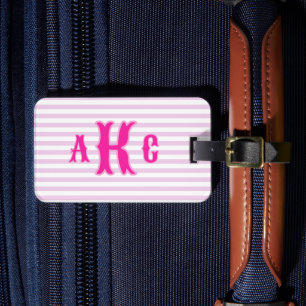 Personalisiertes Rosa Preppy-Monogramm-Gestreiftes Gepäckanhänger