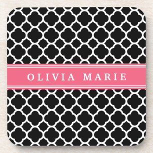 Personalisiertes rosa Quatrefolienmuster Untersetzer