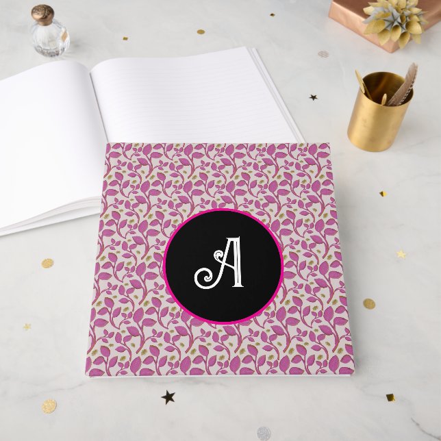 Personalisiertes rosa Reben-Blumenmuster  Gästebuch (Vorderseite offen)