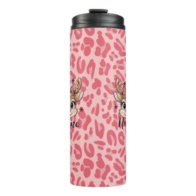 Personalisiertes rosa Rentier Thermosbecher (Vorderseite)