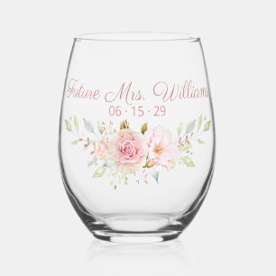 Personalisiertes Rosa Rosen Braut Trinkset Weinglas Ohne Stiel