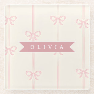 Personalisiertes Rosa-Schleifen-Namensgeschenk Ele Glasuntersetzer