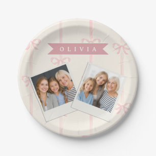 Personalisiertes Rosa-Schleifen-Namensgeschenk Ele Pappteller