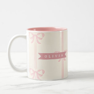 Personalisiertes Rosa Schleifen Namensgeschenk Ele Zweifarbige Tasse