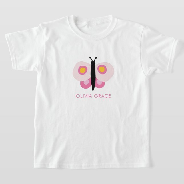 Personalisiertes Rosa Schmetterlingsmädchen T-Shirt (Ablage )