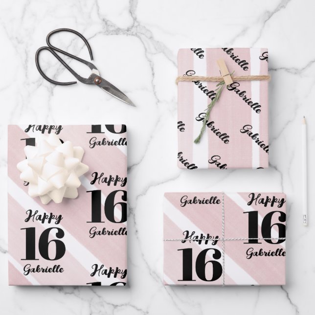 Personalisiertes rosa Schwarz Geschenkpapier Set (Vorderseite)