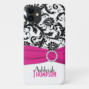 Personalisiertes Rosa, Schwarz, Weiß Floral Damast Case-Mate iPhone Hülle