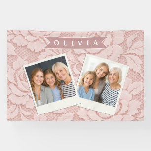 Personalisiertes Rosa Spitze Blumen Romantisch Banner