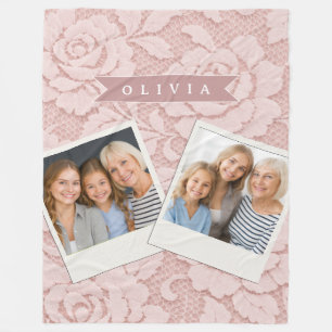 Personalisiertes Rosa Spitze Blumen Romantisch Fleecedecke