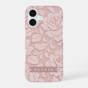 Personalisiertes Rosa Spitze Blumen Romantisch iPhone 16 Hülle