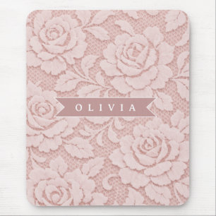 Personalisiertes Rosa Spitze Blumen Romantisch Mousepad