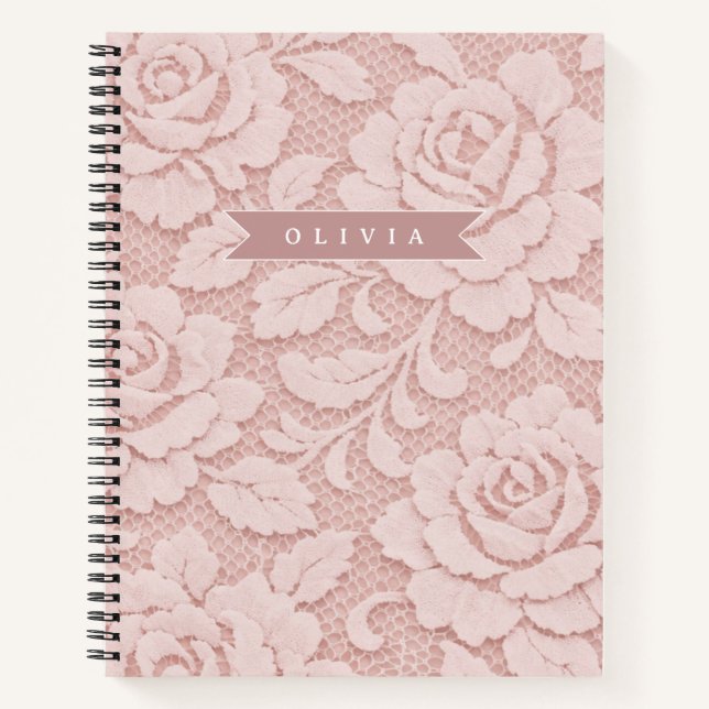 Personalisiertes Rosa Spitze Blumen Romantisch Notizbuch (Vorderseite)