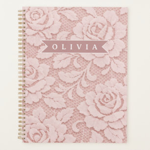 Personalisiertes Rosa Spitze Blumen Romantisch Planer