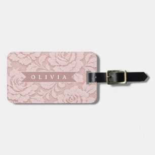 Personalisiertes Rosa Spitze Floral Romantisch Gepäckanhänger