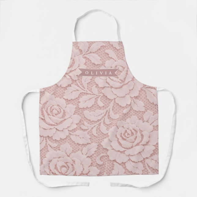 Personalisiertes Rosa Spitze Floral Romantisch Schürze (Vorderseite)
