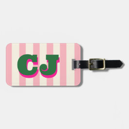 Personalisiertes rosa Streifen-Monogramm, individu Gepäckanhänger