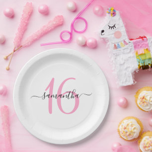 Personalisiertes Rosa Sweet 16 Pappteller