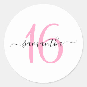 Personalisiertes Rosa Sweet 16 Runder Aufkleber