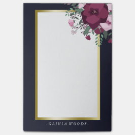 Personalisiertes rosa u. blaues Blumen Post-it Klebezettel