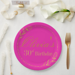Personalisiertes Rosa und Gold Pappteller