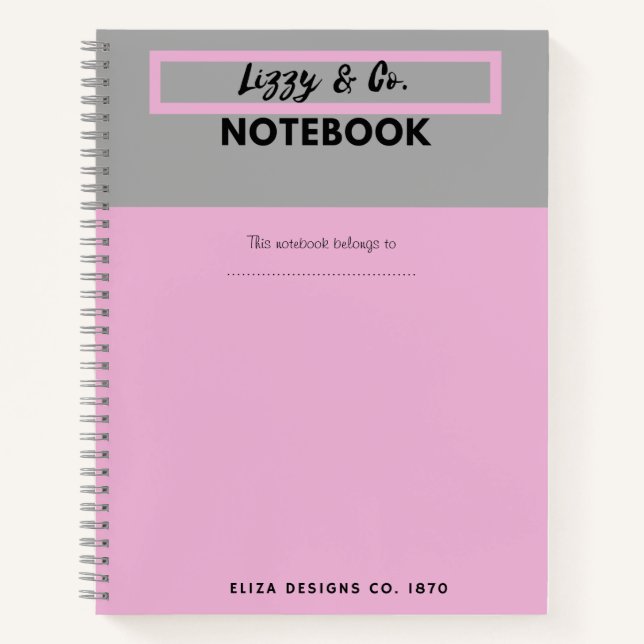 Personalisiertes rosa und graues Notebook Notizbuch (Vorderseite)