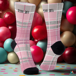 Personalisiertes Rosa und Grauton Tartan Kariert Socken