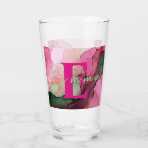 Personalisiertes rosa und grünes Alkoholtupfer Glas