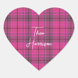 Personalisiertes Rosa und lila kariertes Tartan Herz-Aufkleber