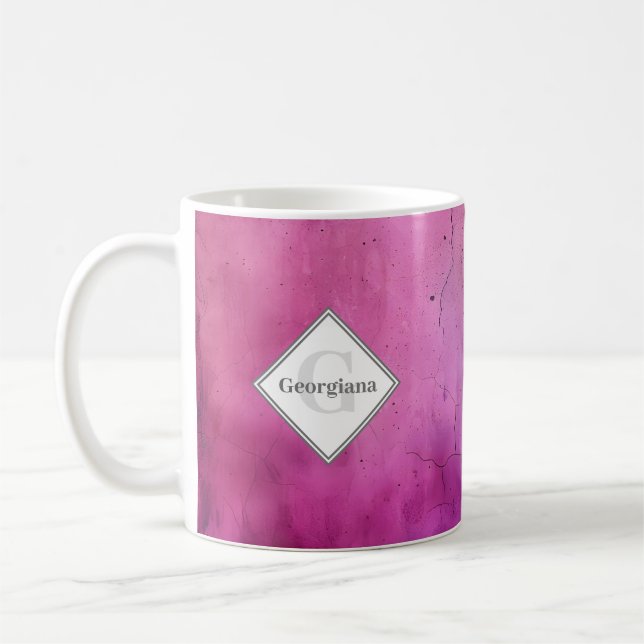 Personalisiertes Rosa und Lila Mit Monogramm Grung Kaffeetasse (Links)