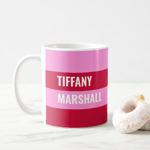 Personalisiertes rosa und rotes Streifen-Muster Kaffeetasse