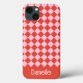 Personalisiertes Rosa und Rotes Weihnachtsschachbr Case-Mate iPhone Hülle