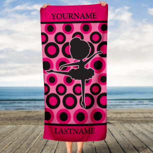 Personalisiertes Rosa und schwarzes Ballet Kinder Strandtuch