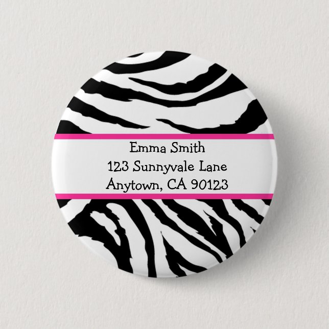 Personalisiertes rosa und schwarzes Zebra-Button Button (Vorderseite)