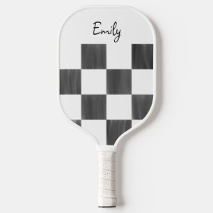 Personalisiertes Rosa und Weiß kariert Pickleball Schläger