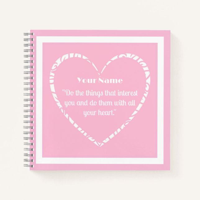 Personalisiertes Rosa und White Heart Journal-Note Notizbuch (Vorderseite)
