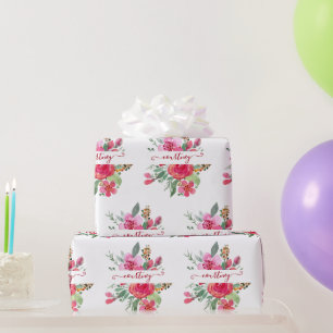 Personalisiertes rosa Wasserfarbe-Blumenverpackung Geschenkpapier
