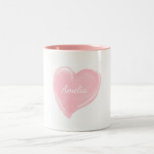 Personalisiertes rosa Watercolor-Herz Zweifarbige Tasse