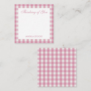 Personalisiertes Rosa Weiß Gingham Mitteilungskarte