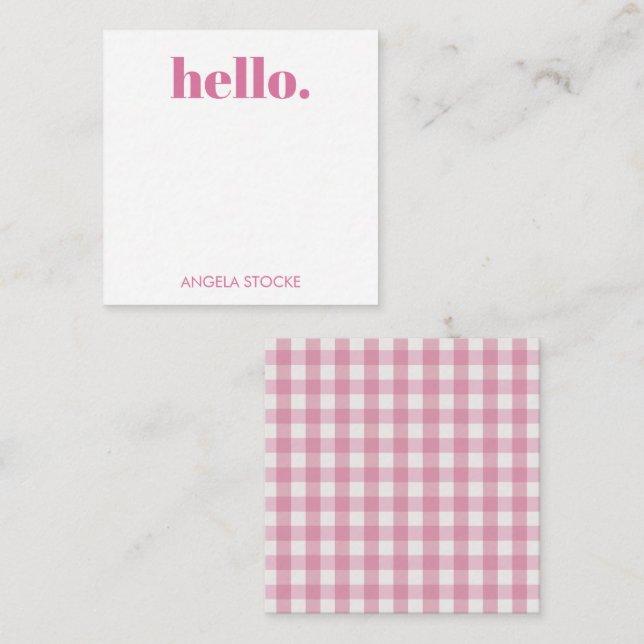Personalisiertes Rosa Weiß Gingham Mitteilungskarte (Vorne/Hinten)
