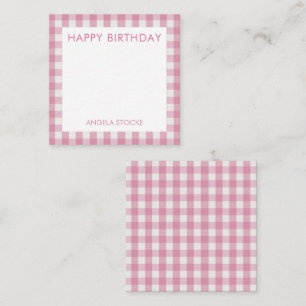 Personalisiertes Rosa Weiß Gingham Mitteilungskarte