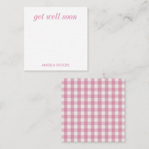 Personalisiertes Rosa Weiß Gingham Mitteilungskarte