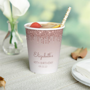 Personalisiertes Roségold-Glitter-Drip 40. Geburts Pappbecher