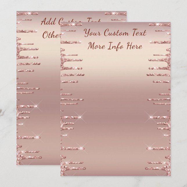 Personalisiertes Roségold Glitter Drips Menü Beisp Menükarte (Vorne/Hinten)