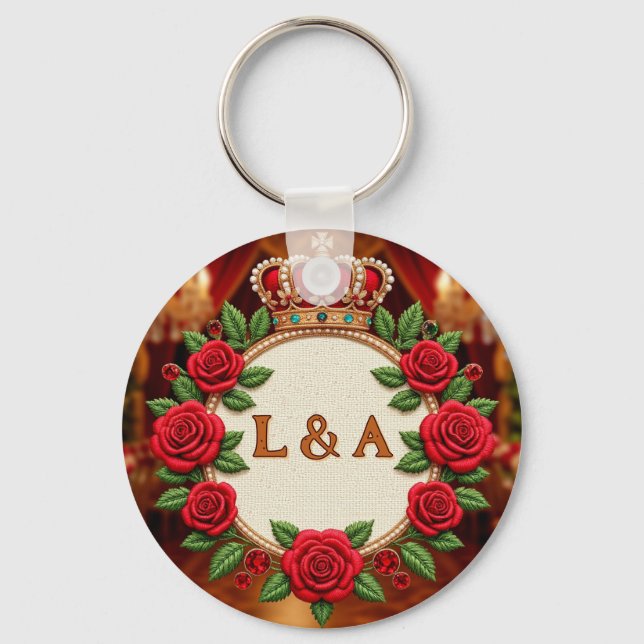 🌹 Personalisiertes Rosenmonogramm Initial Dekor f Schlüsselanhänger (Vorderseite)
